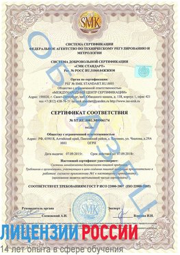 Образец сертификата соответствия Бронницы Сертификат ISO 22000